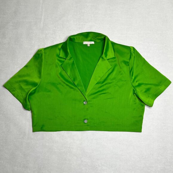 WAYF Womens Green Cropped Button-Up Blazer Top Size XL - Picture 2 of 8